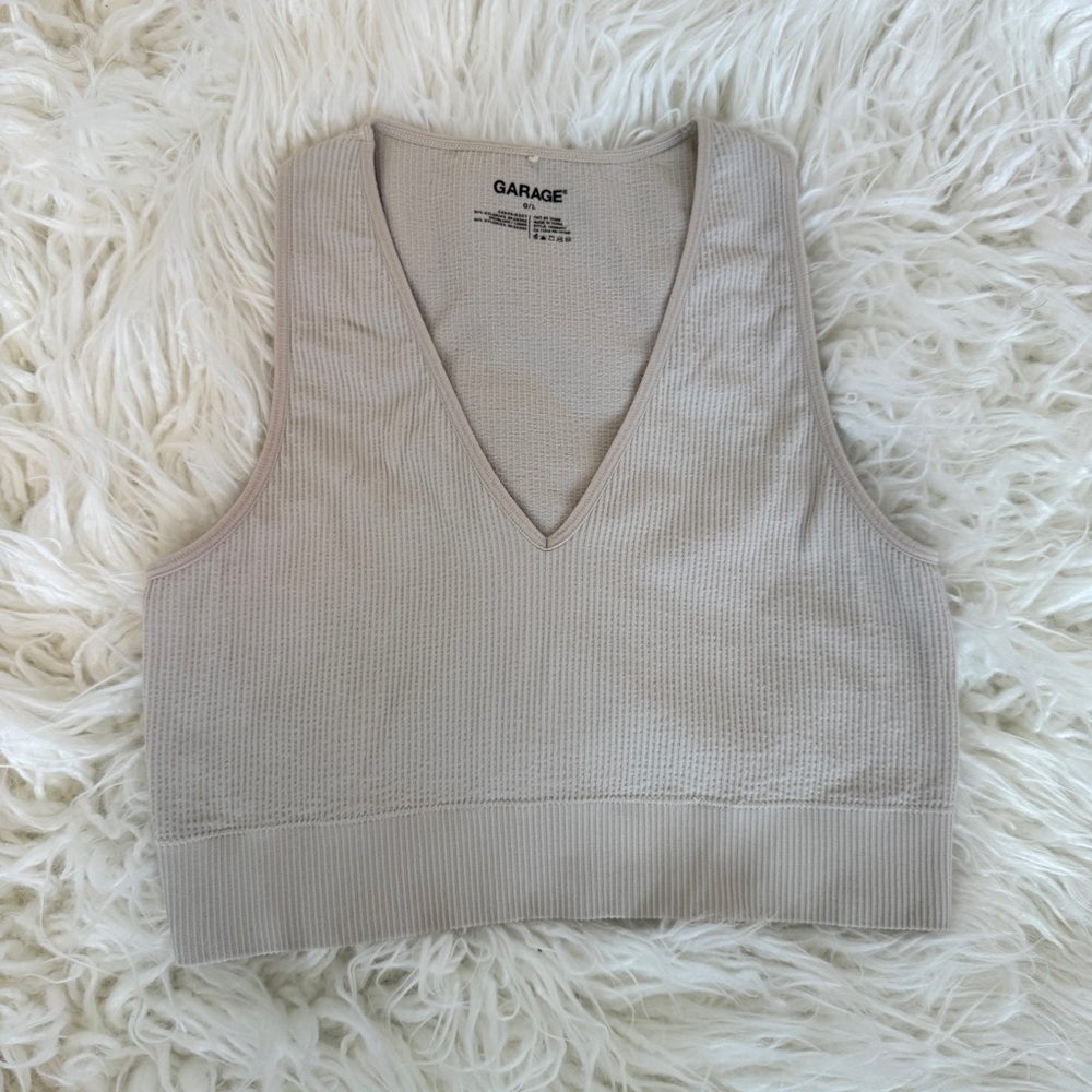 Garage Seamless Ribbed Crop Top in Beige